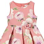 Girls Pink Floral Satin Dress, 2, hi-res