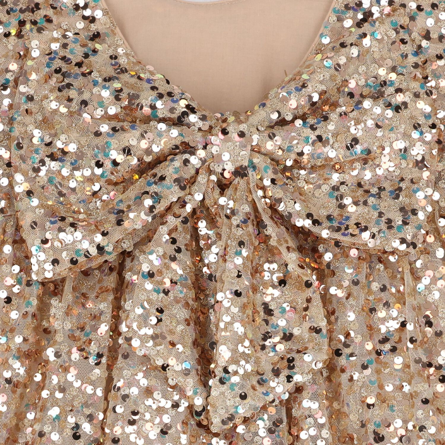 Girls Gold Sequin Tulle Dress, 2, hi-res