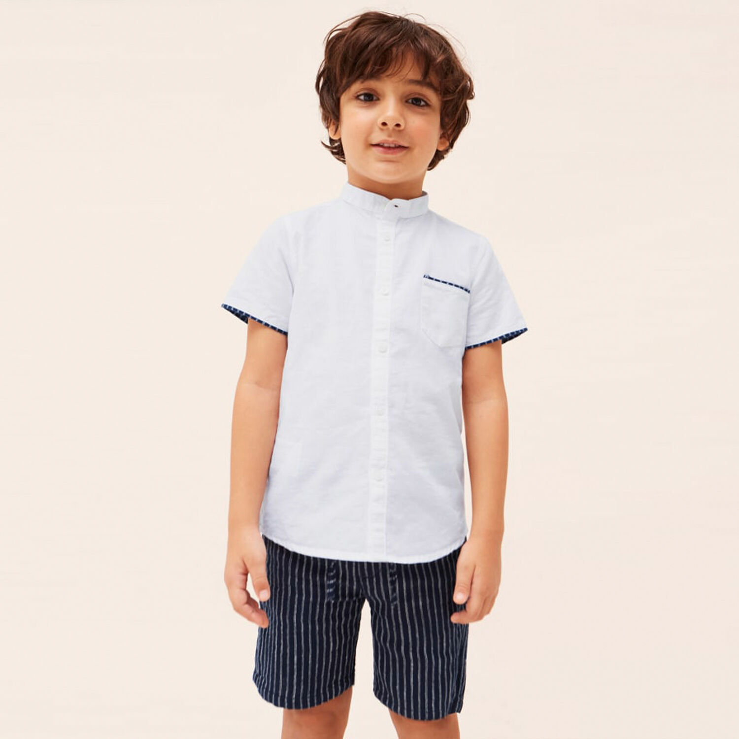 Boys White & Navy Shorts Set, 1, hi-res