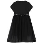 Girls Black Logo Jersey & Mesh Dress, 1, hi-res