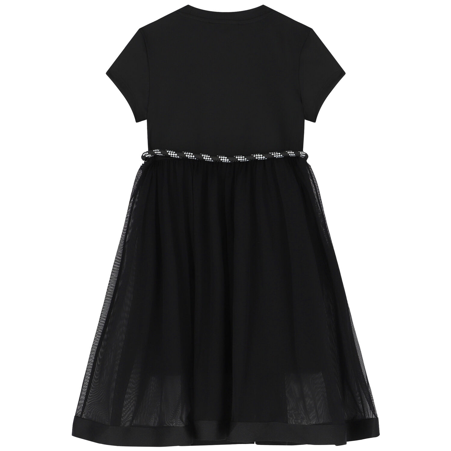 Girls Black Logo Jersey & Mesh Dress, 1, hi-res