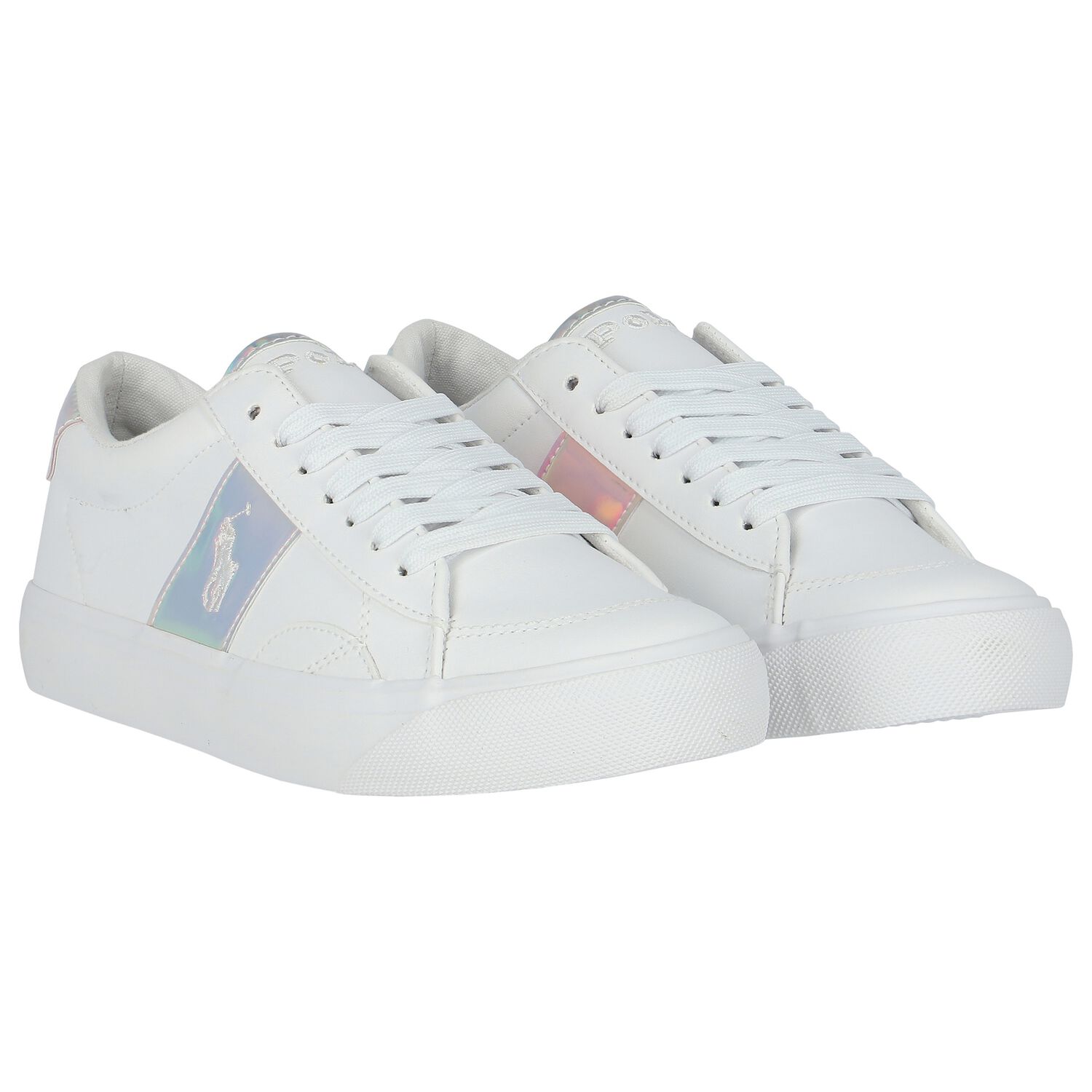 Girls White Logo Trainers, 1, hi-res