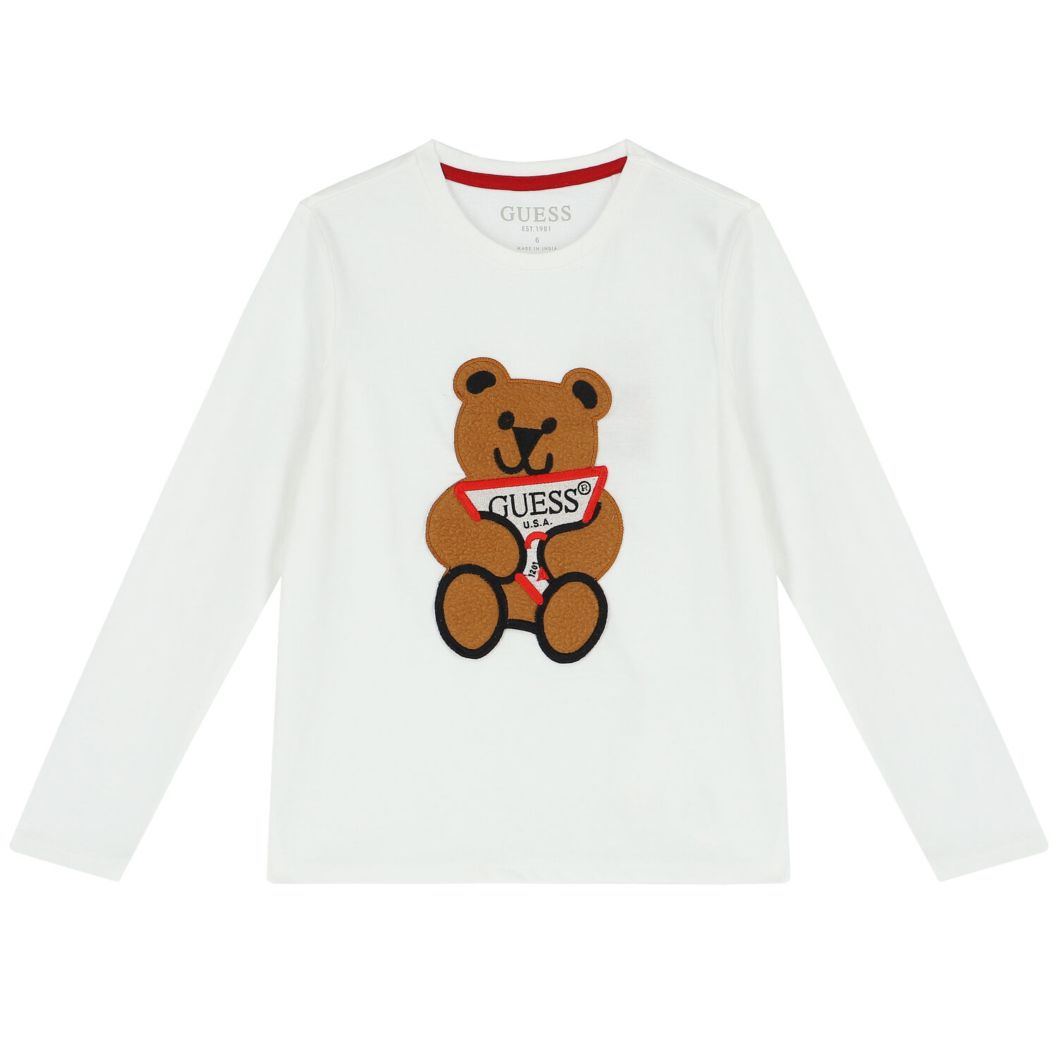 Boys White Teddy Logo Long Sleeve Top, 1, hi-res