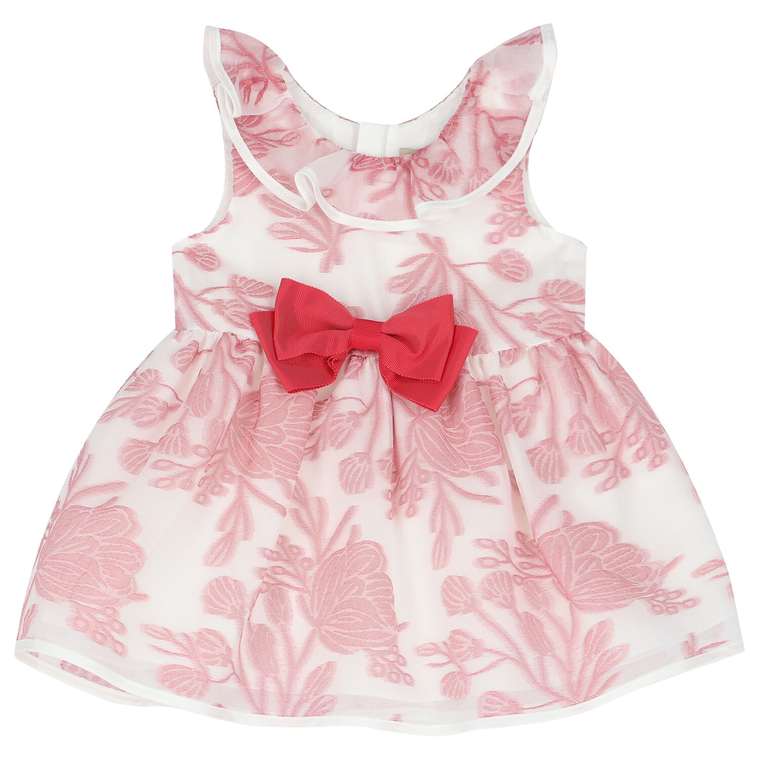 Baby Girls White & Pink Floral Organza Dress, 1, hi-res image number null