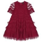 Girls Burgundy Ruffle Tulle Dress, 1, hi-res