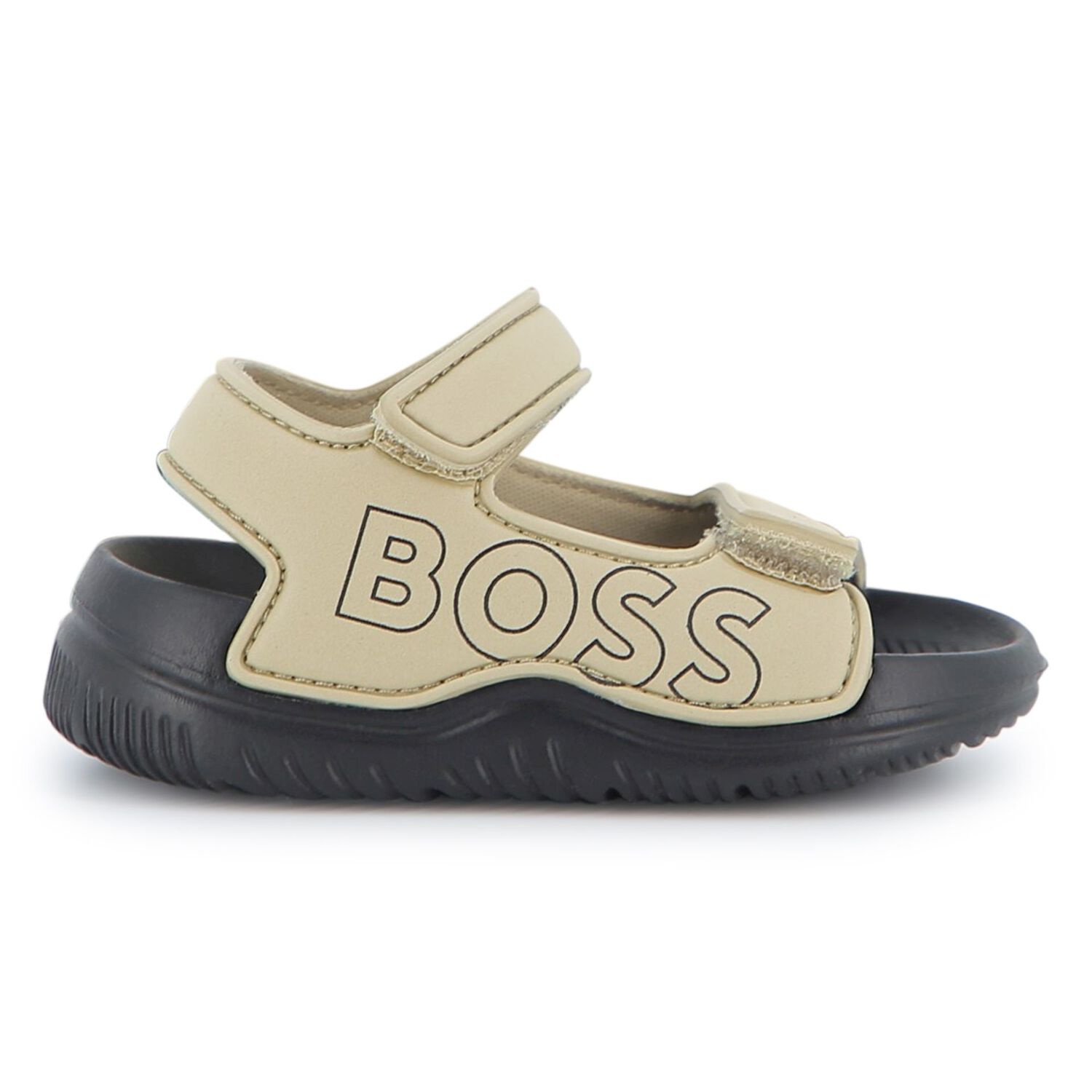 Boys Beige & Black Logo Sandals, 2, hi-res