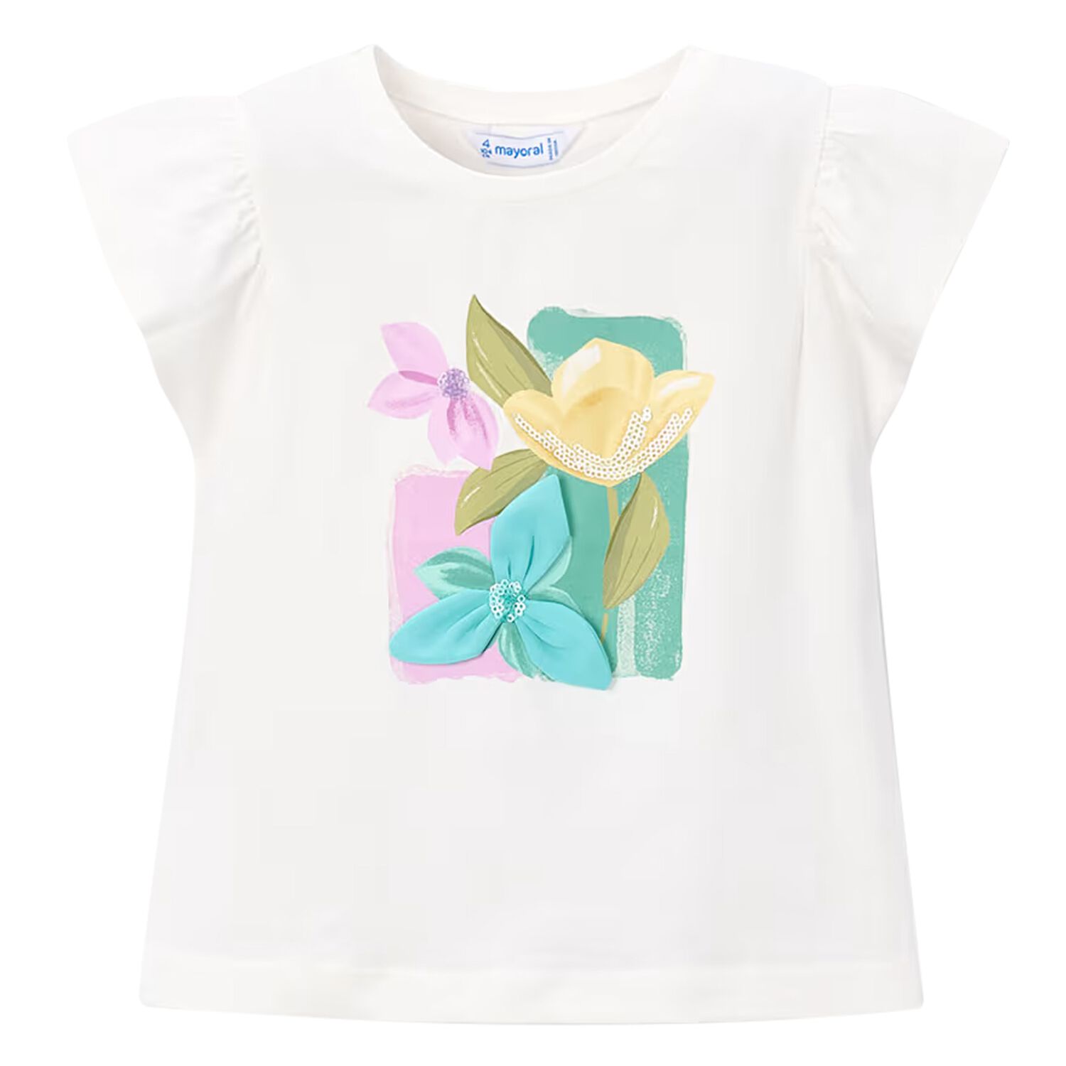 Girls Ivory Flower T-Shirt, 3, hi-res