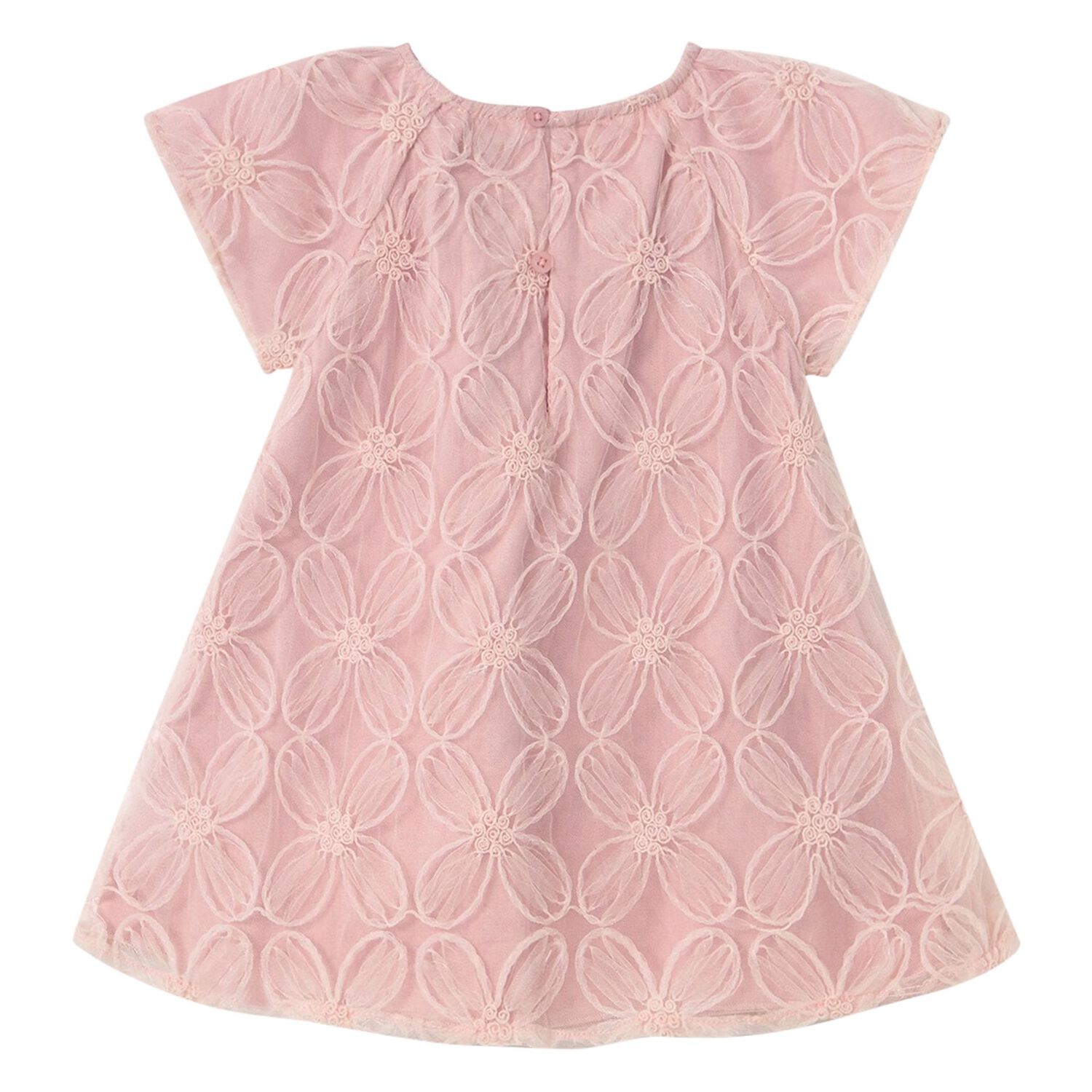 Younger Girls Pink Floral Embroidered Tulle Dress, 1, hi-res