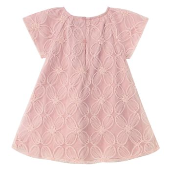 Younger Girls Pink Floral Embroidered Tulle Dress