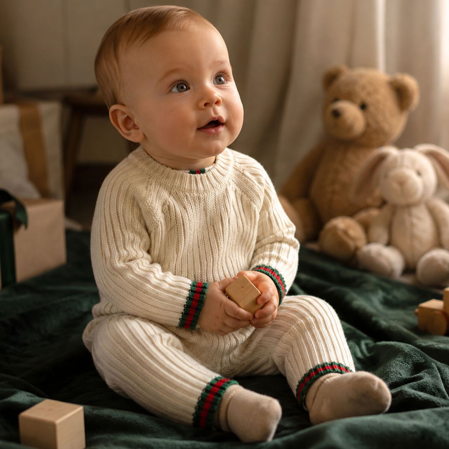 Ivory Web Striped Baby Romper, 1, hi-res