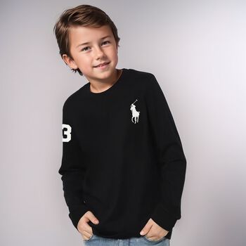 Boys Black Logo Long Sleeve Top