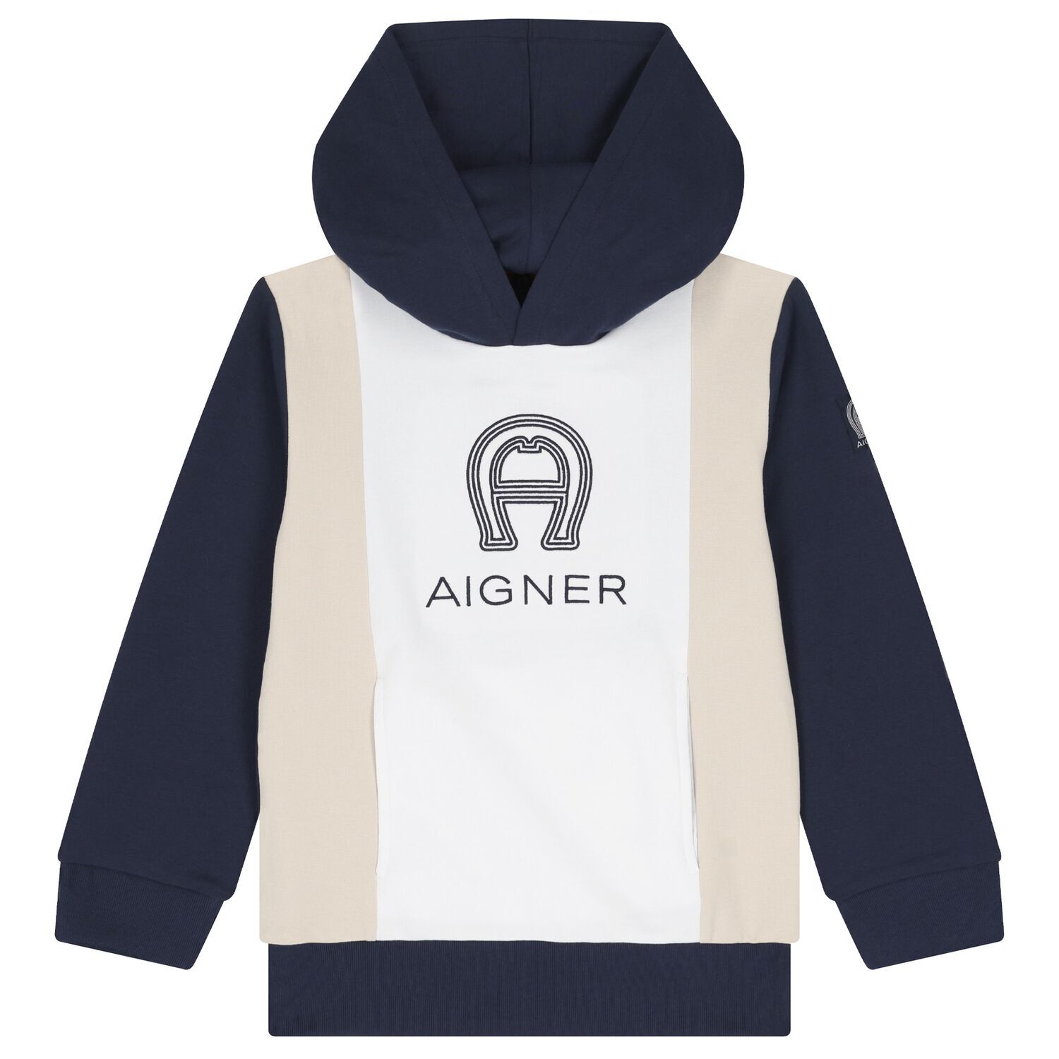Boys Navy Blue & White Logo Hooded Top, 1, hi-res