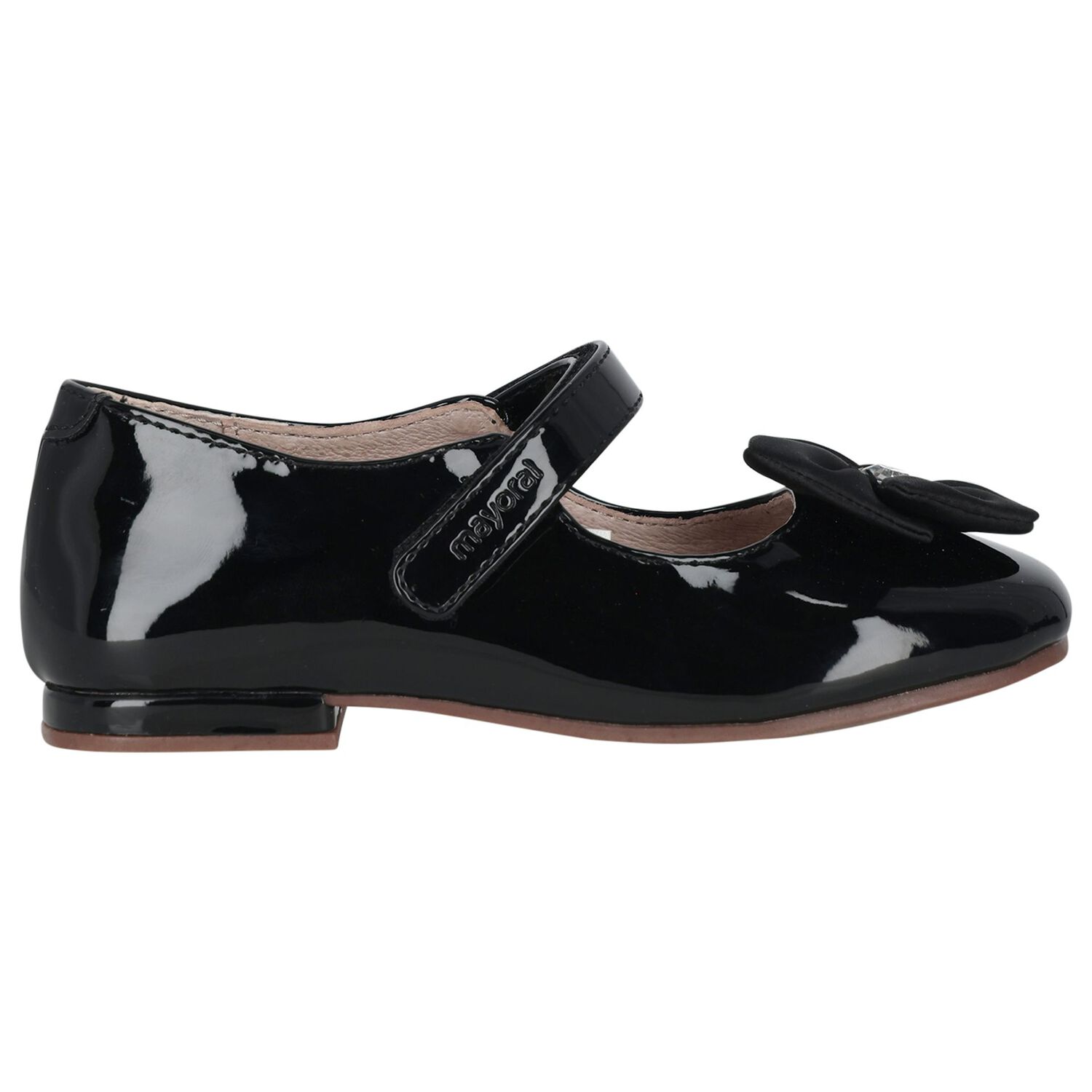 Girls Black Patent Leather Ballerina Shoes, 1, hi-res
