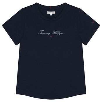 Girls Navy Blue Logo T-Shirt