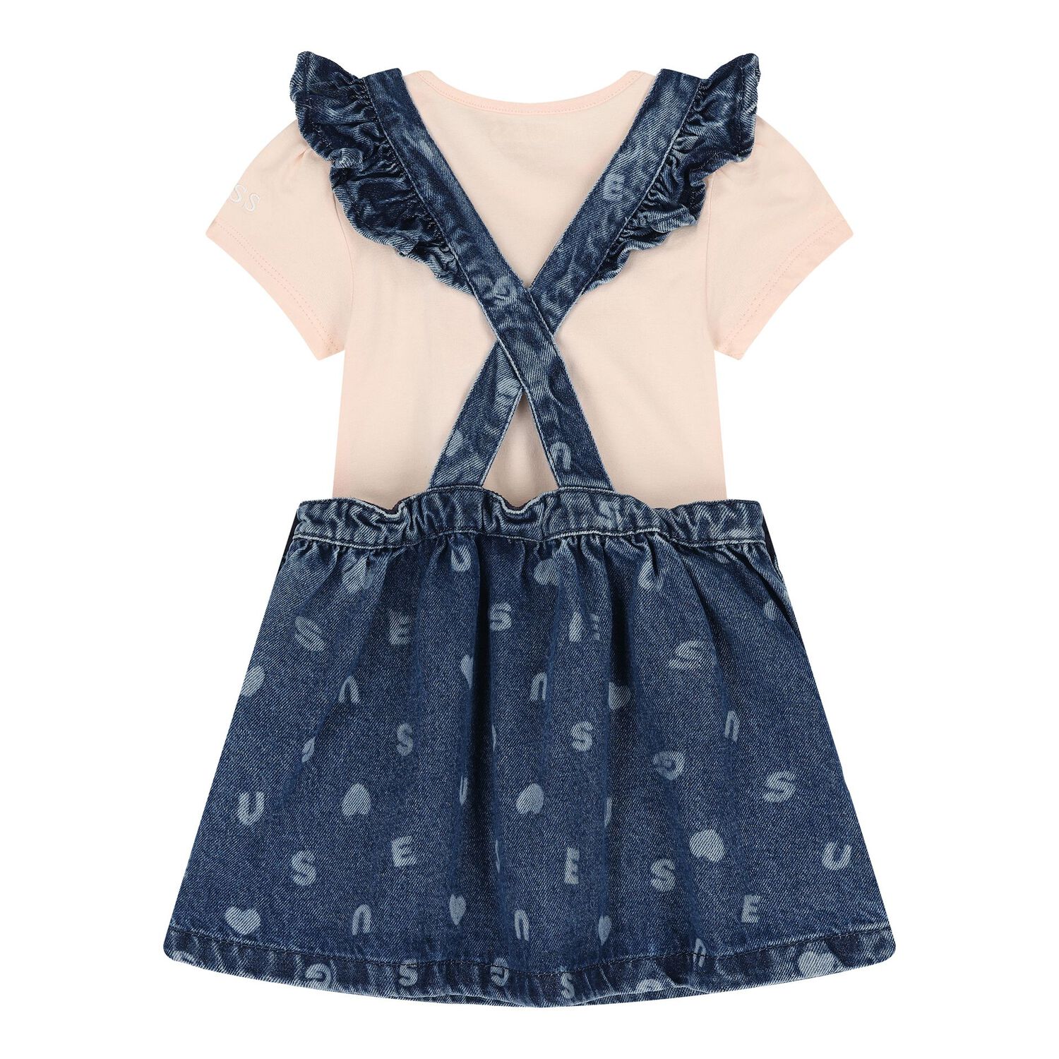 Baby Girls Pink & Denim Blue Dungaree Set, 1, hi-res