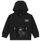 Girls Black Logo Sequin Hooded Top, 1, hi-res
