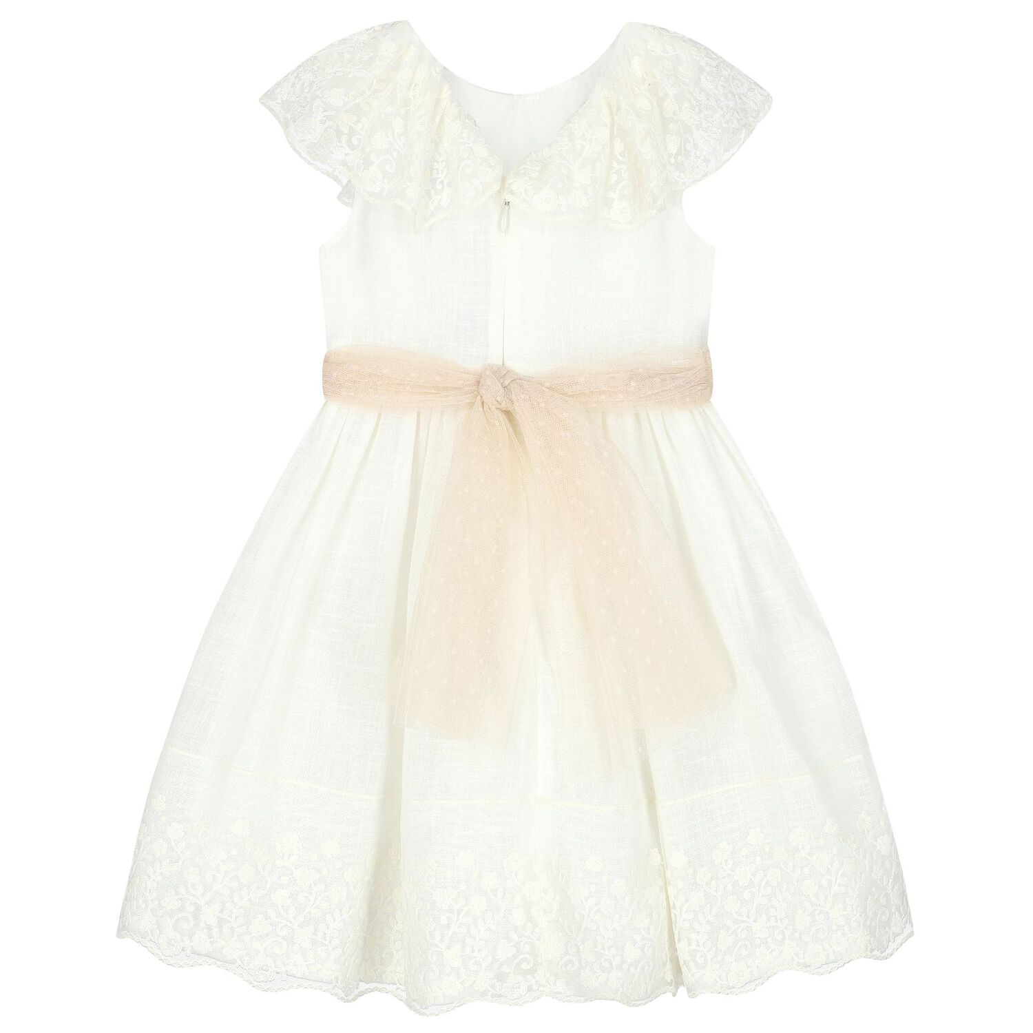 Girls Ivory Embroidered Dress, 1, hi-res