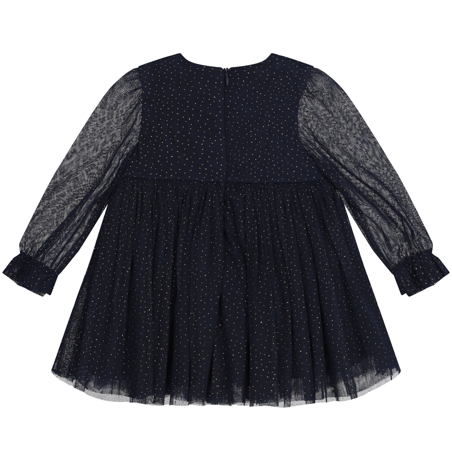 Younger Girls Navy Blue & Gold Glitter Tulle Dress, 1, hi-res image number null