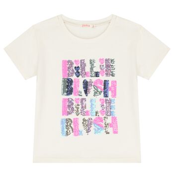 Girls Ivory Sequin Logo T-Shirt