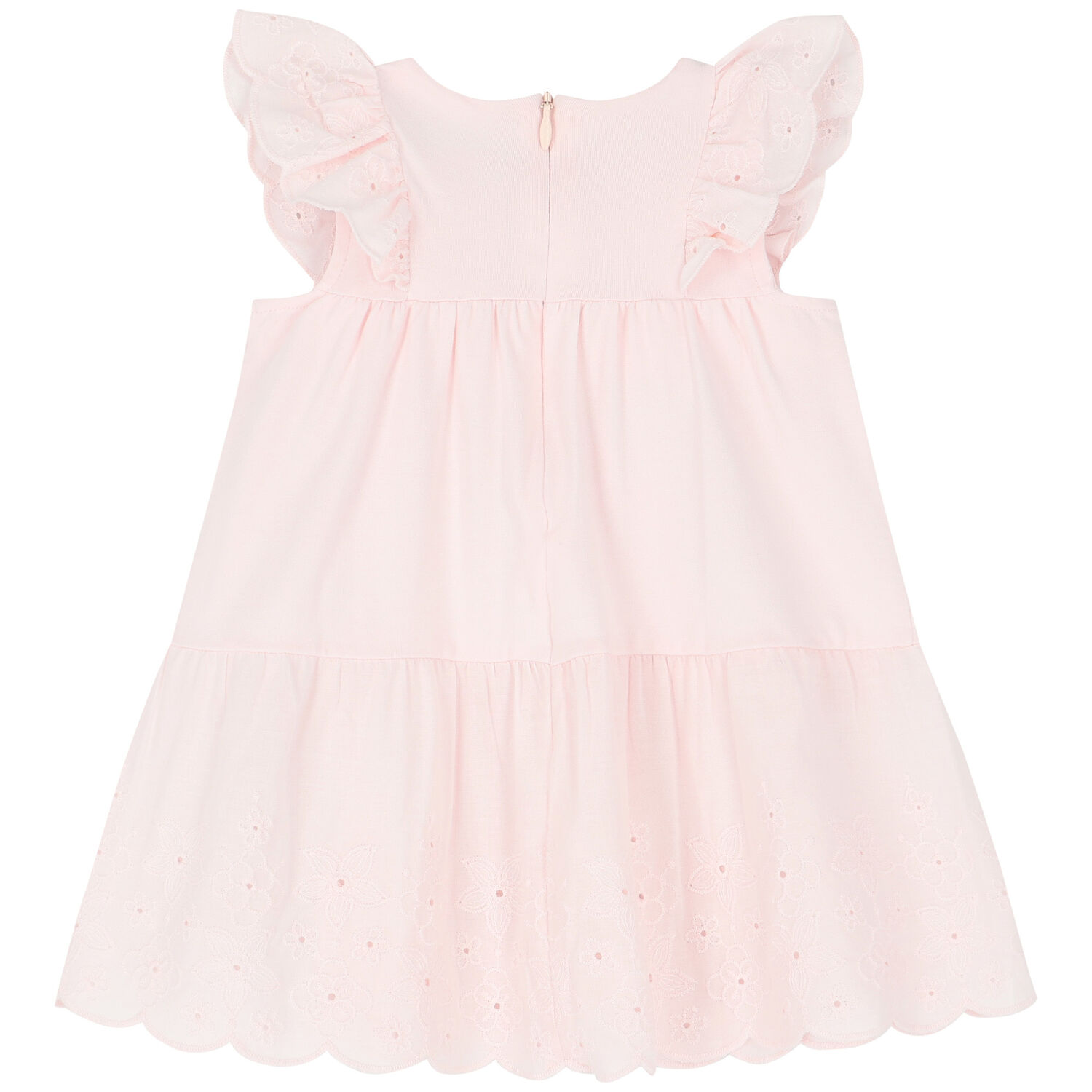 Younger Girls Pink Broderie Anglaise Dress, 1, hi-res