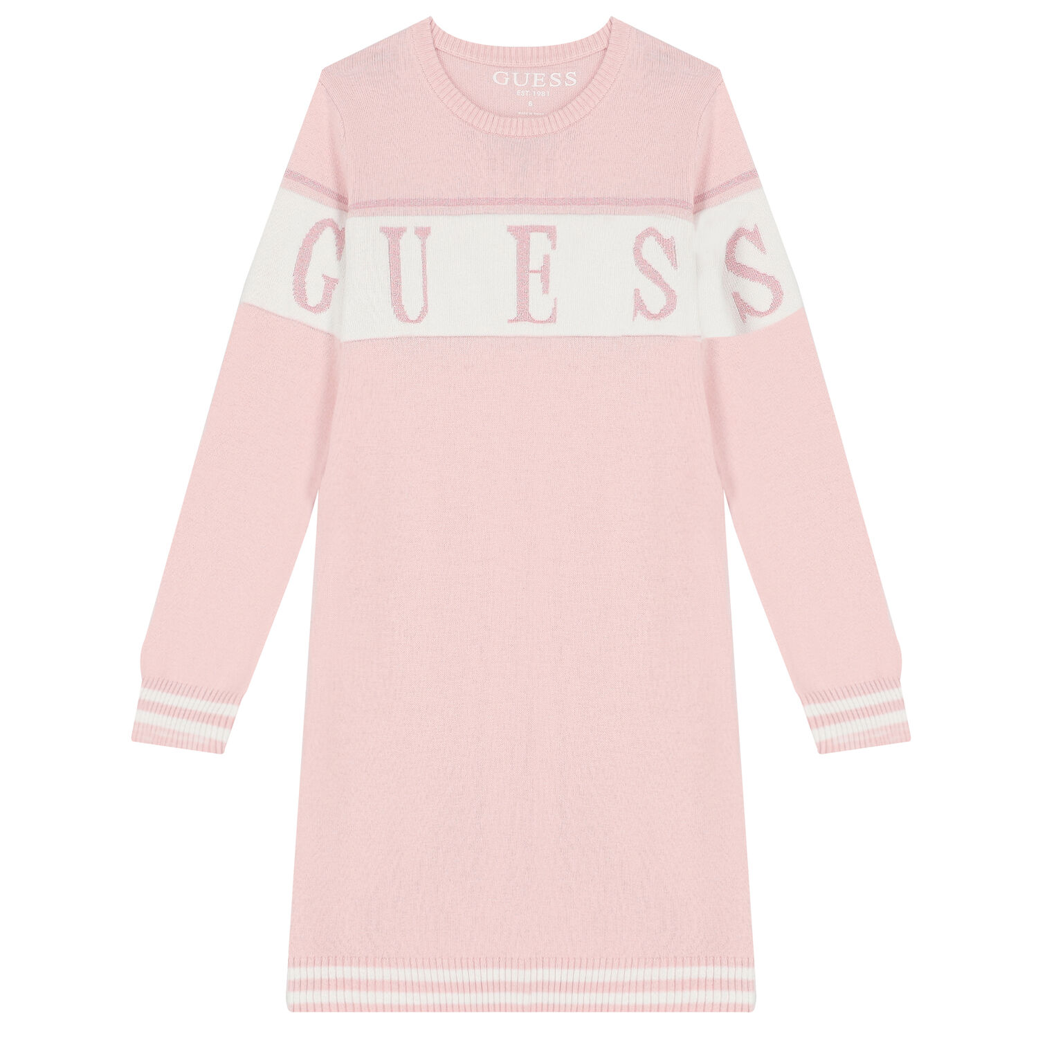 Guess Girls Pink Logo Knitted Sweatshirt Dress Junior Couture UK