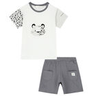 Baby Boys White & Grey Shorts Set, 1, hi-res