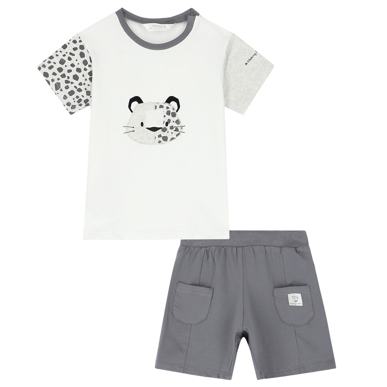 Baby Boys White & Grey Shorts Set, 1, hi-res