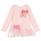 Girls Pink Bow Long Sleeve Top, 1, hi-res