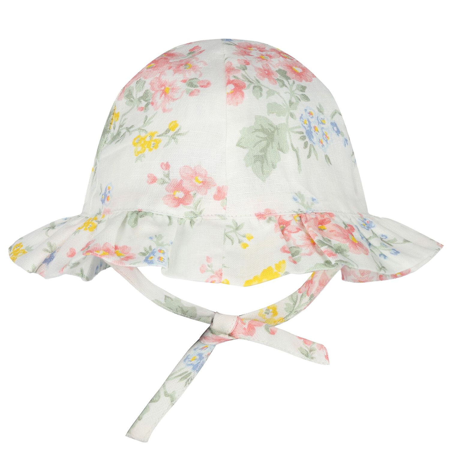 Baby Girls Ivory & Pink Floral Hat, 1, hi-res