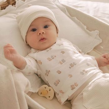 Ivory & Beige Bear Babysuit & Hat Gift Set