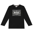 Boys Black Logo Long Sleeve Top, 2, hi-res