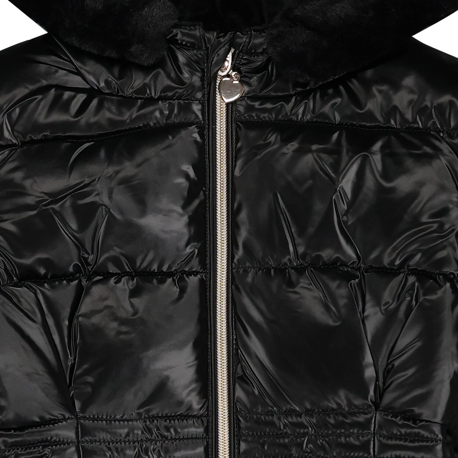 Girls Black Puffer Coat, 2, hi-res