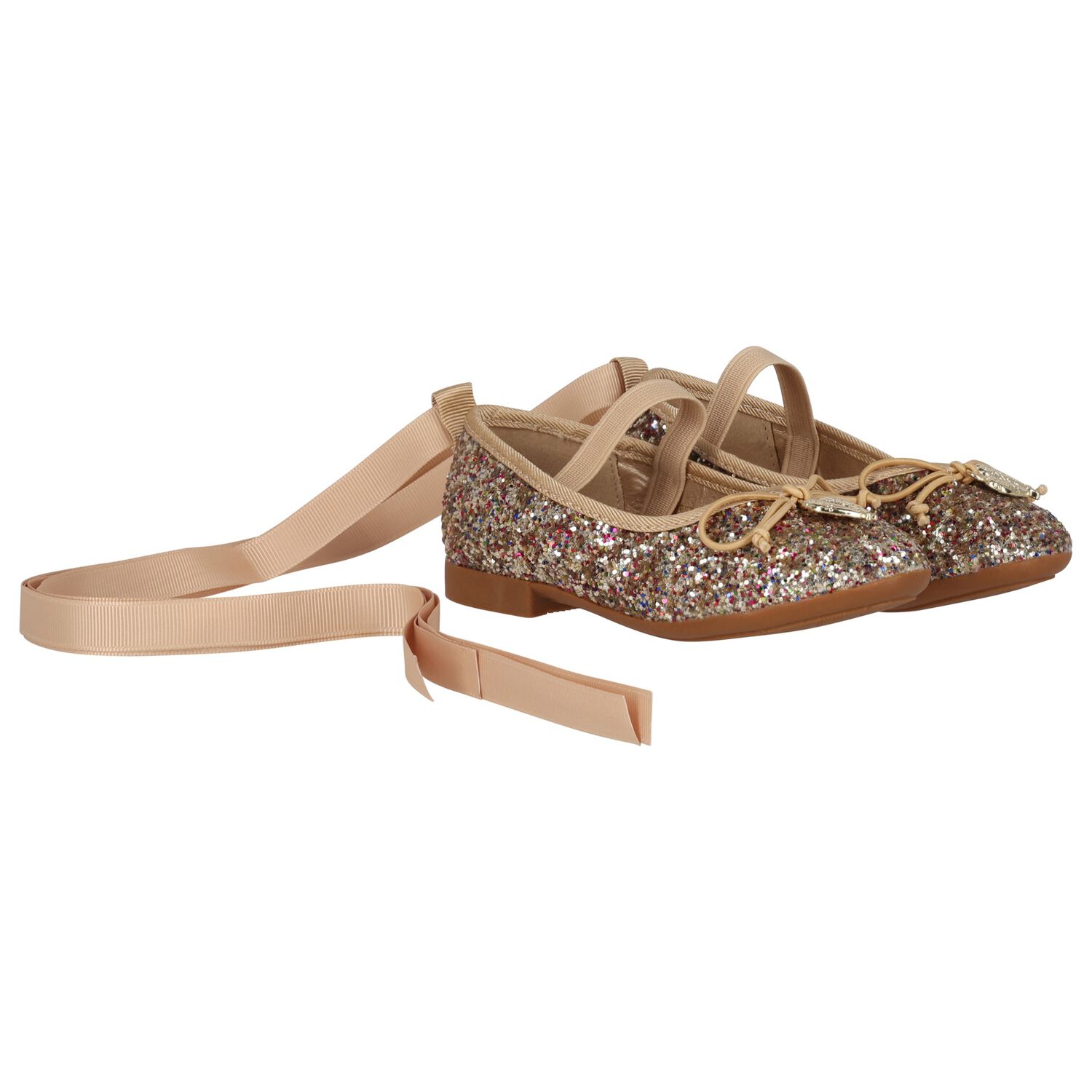 Younger Girls Gold Glitters Ballerina Shoes, 1, hi-res