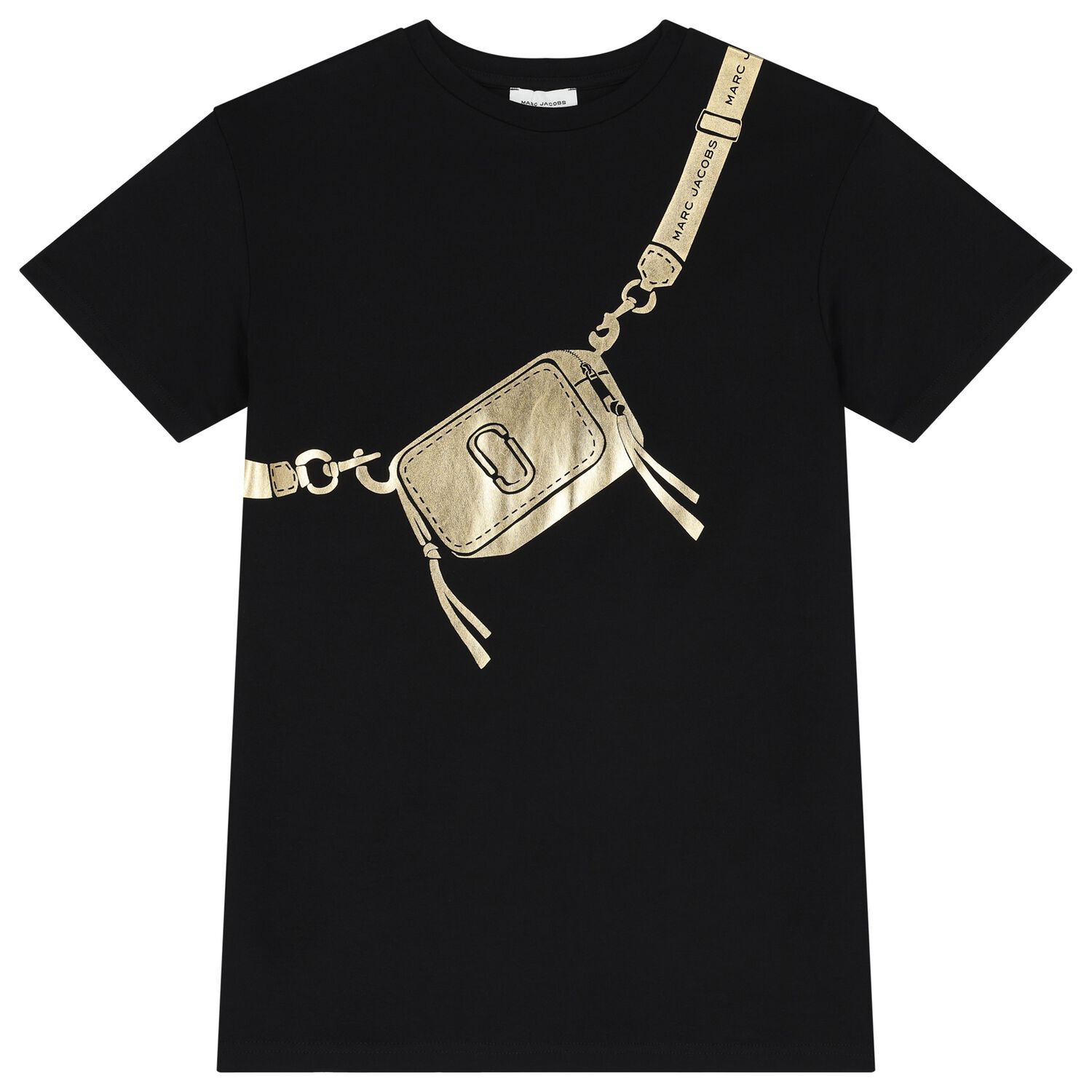 Girls Black & Gold Logo Dress, 1, hi-res