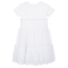 Girls White Logo Tulle Dress, 1, hi-res