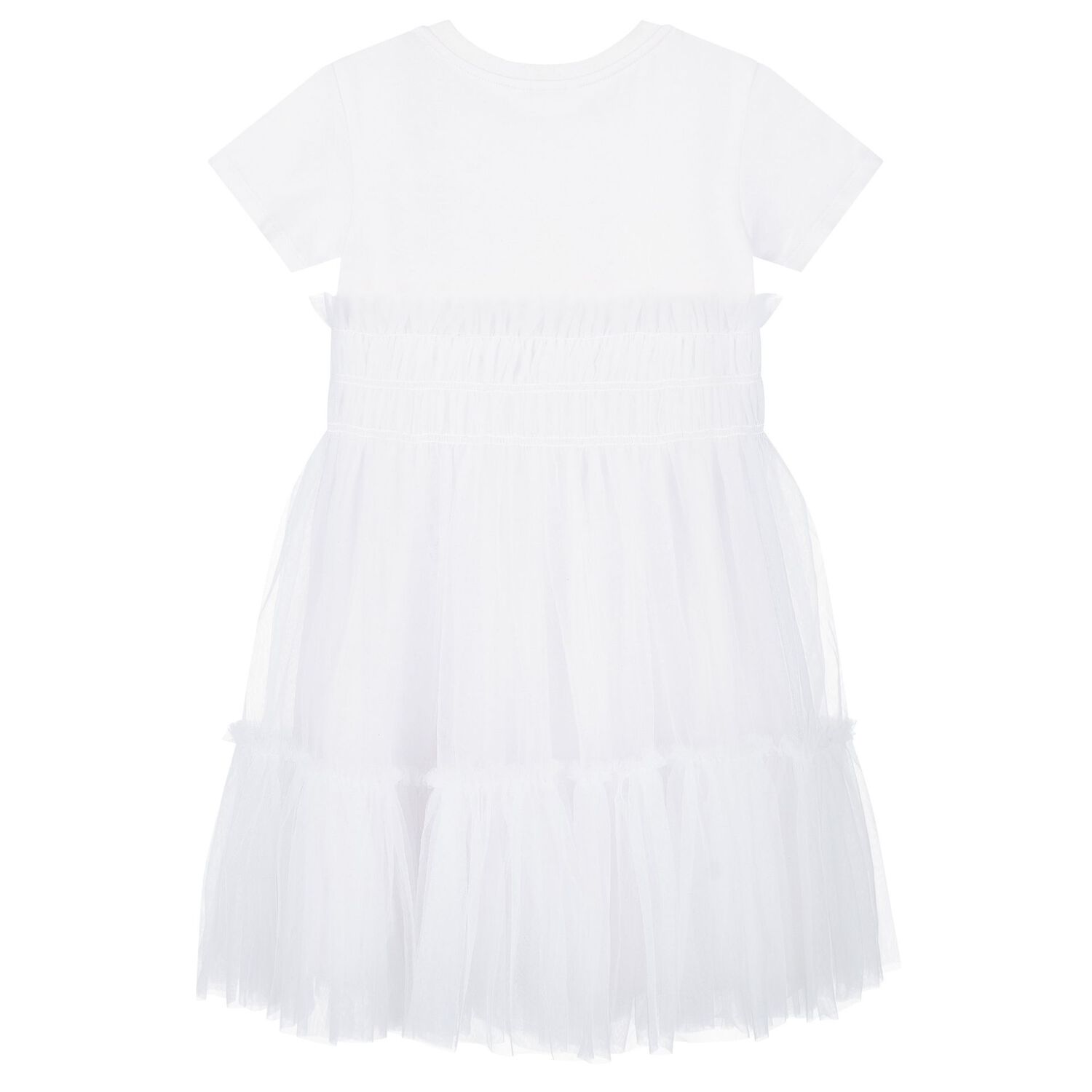Girls White Logo Tulle Dress, 1, hi-res