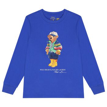 Ralph Lauren Boys Blue Polo Bear Long Sleeve Top, 1 Boys Blue Polo Bear Long Sleeve Top