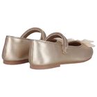 Girls Gold Leather Tulle Bow Shoes, 1, hi-res