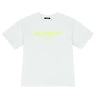 Boys White & Neon Yellow Logo T-Shirt, 1, hi-res