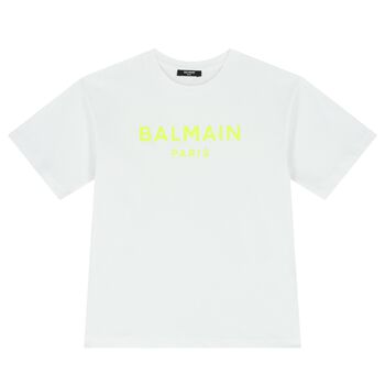 Boys White & Neon Yellow Logo T-Shirt