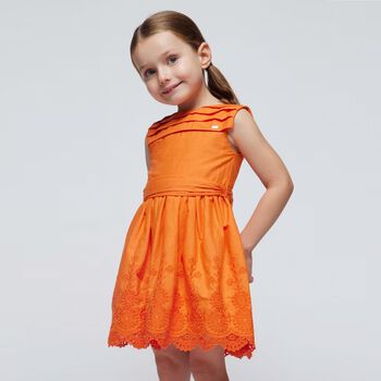 Girls Orange Embroidered Dress