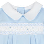 Baby Boys Blue & White Smocked Babygrow, 1, hi-res