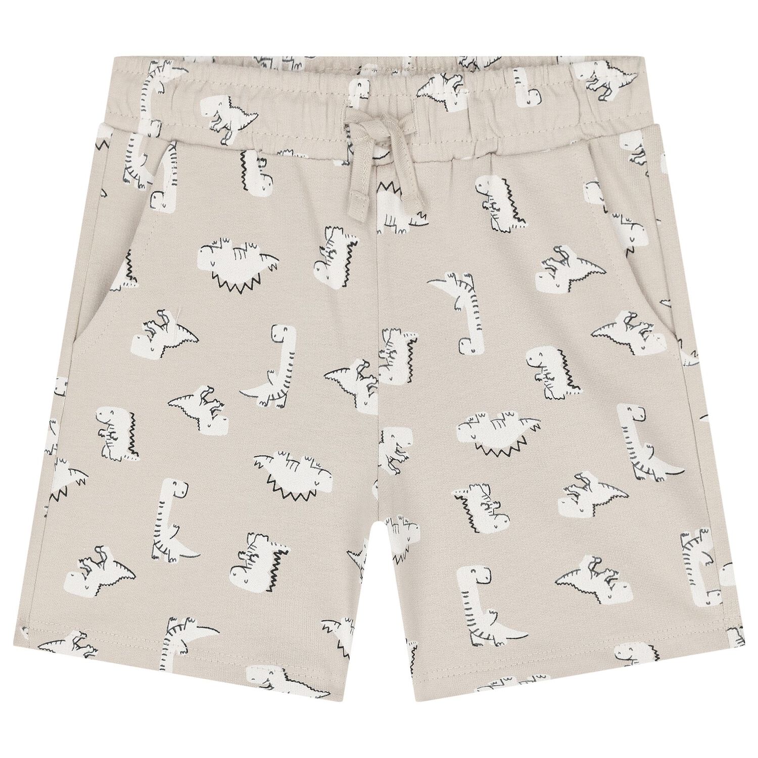 Younger Boys Beige & White Dinosaur Shorts Set, 2, hi-res