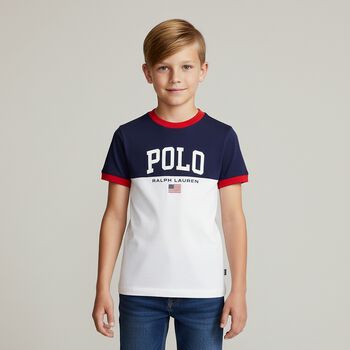 Boys Navy Blue & White Logo T-Shirt