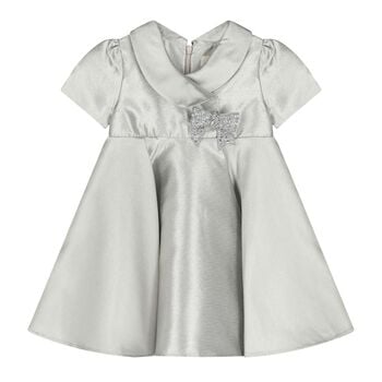 Baby Girls Silver Bow Satin Dress