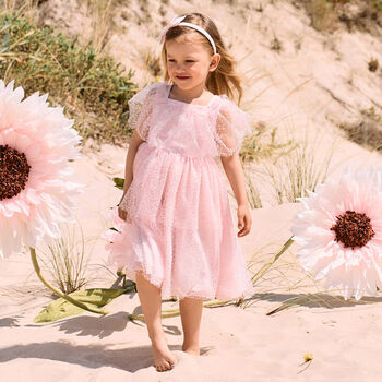 Girls Pink Tulle & Chiffon Dress