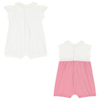 Baby Girls White & Pink Rompers ( 2-Pack )