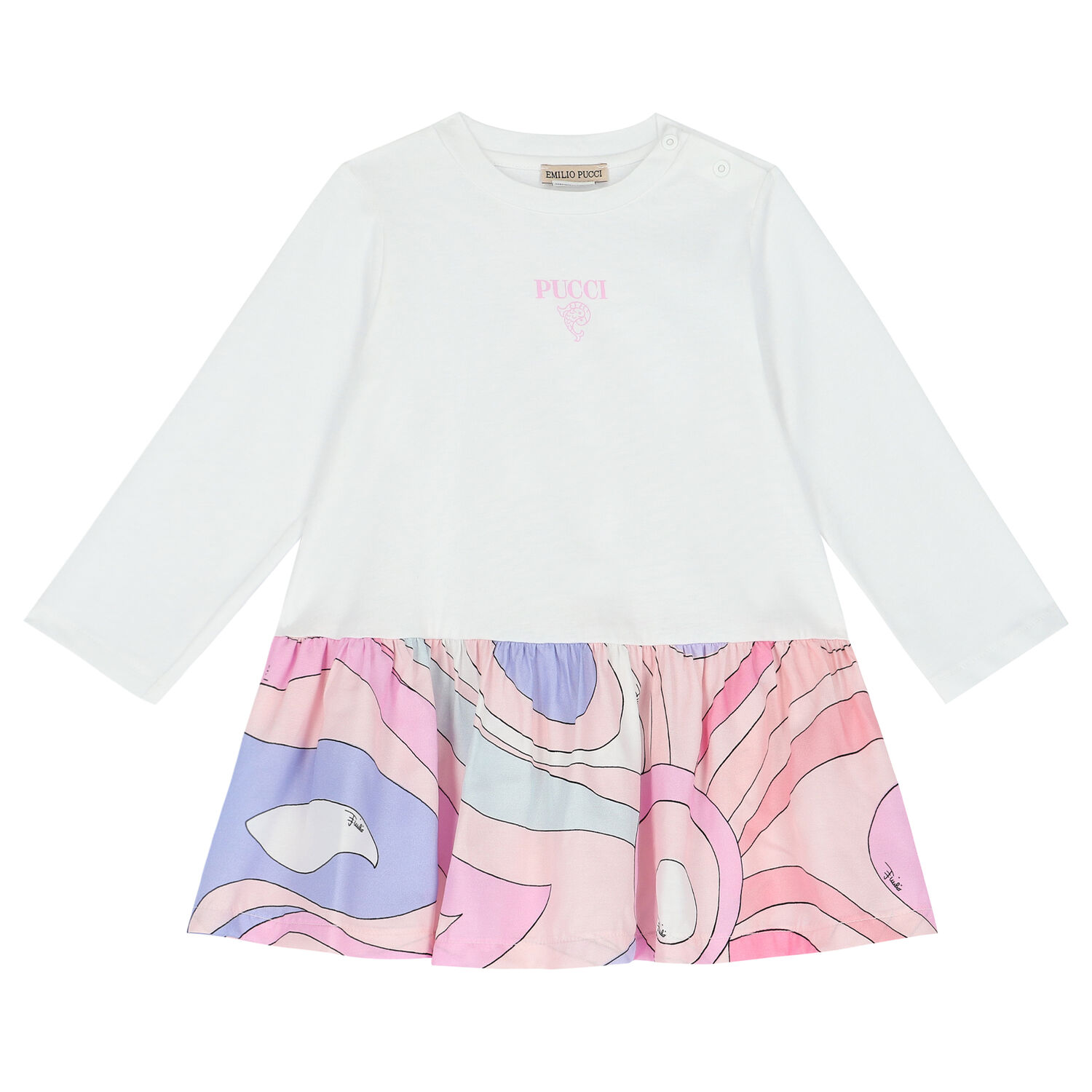 Younger Girls White & Pink Logo Dress, 1, hi-res