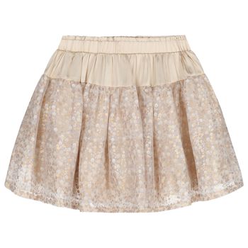 Girls Beige Satin & Sequin Skirt, 1 Girls Beige Satin & Sequin Skirt