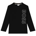 Boys Black Logo Long Sleeve Top, 3, hi-res